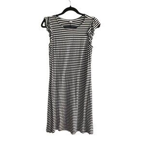 OLD NAVY- WOMENS STRIPE WHITE/BLACK FLOWY SHORT RAFFLE SLEEVE DRESS SIZE MEDIUM